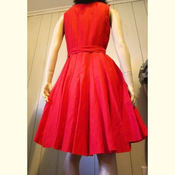 ❤️Calvin Klein Retro Red Fit & Flare Full Circle Skirt Party Dress - Picture 3 of 10